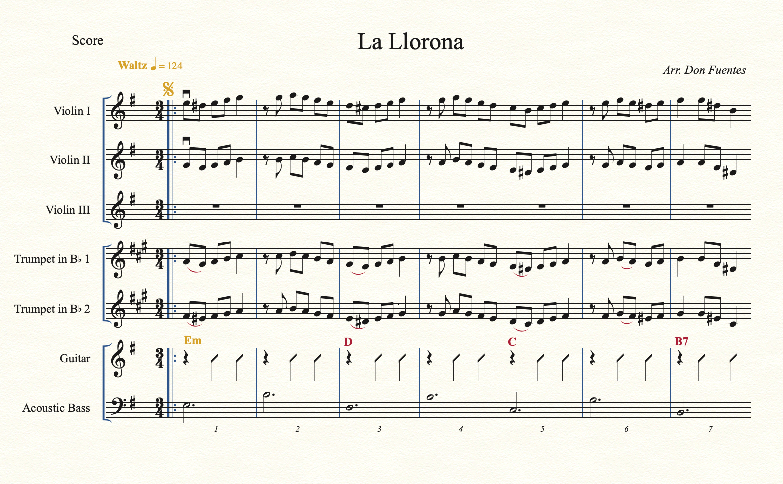 La Llorona Easy Arrangement E Minor