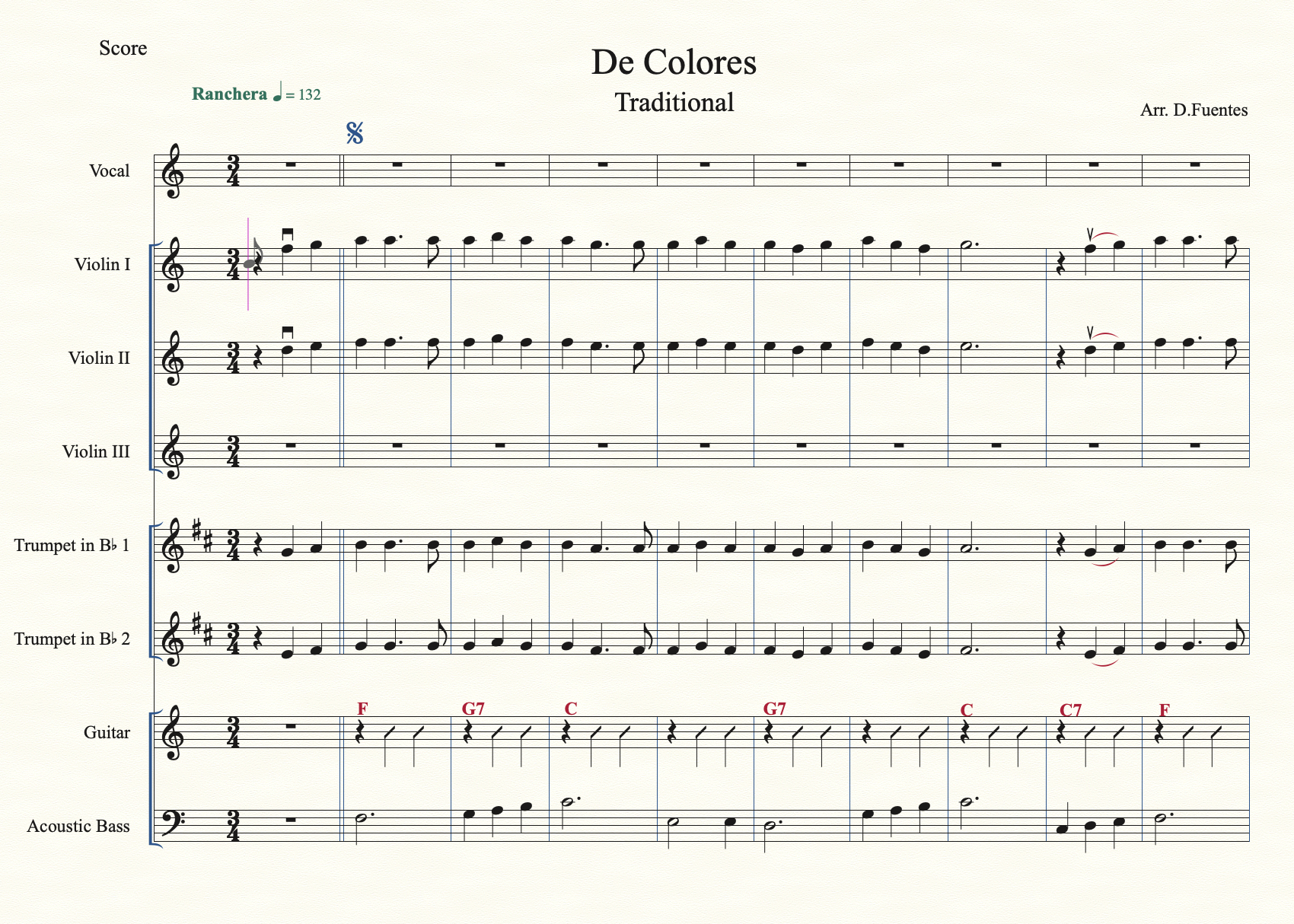 De Colores key of C Tono Do